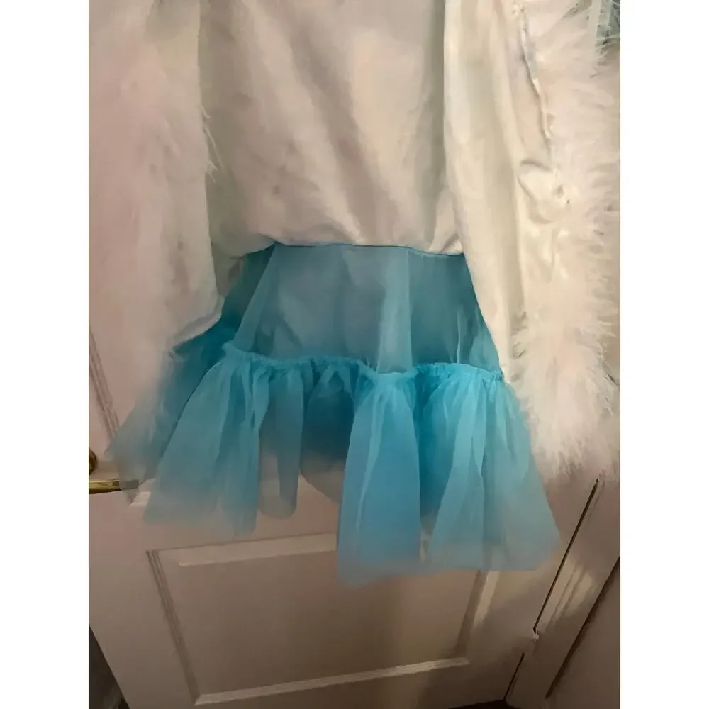 Girls Ice Princess Snow Queen Winter Recital Costume Faux Fur Cape Dress Set Lg